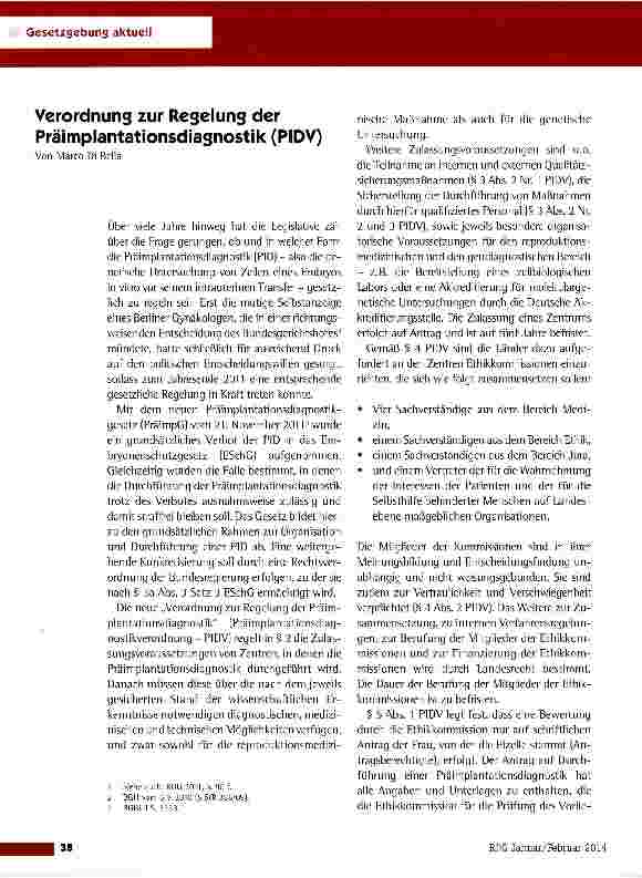 Vorschauseite 1: Verordnung zur Regelung der Präimplantationsdiagnostik (PIDV)