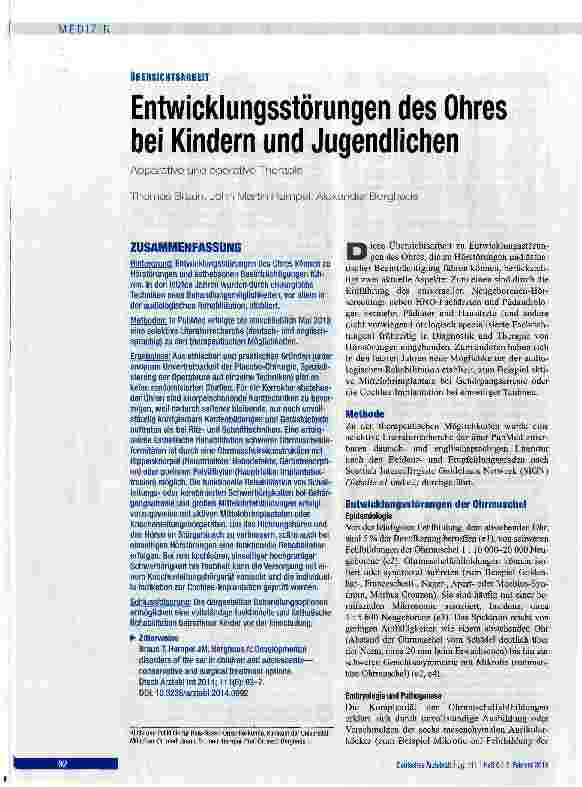 Vorschauseite 1: Entwicklungsstörungen des Ohres bei Kindern und Jugendlichen