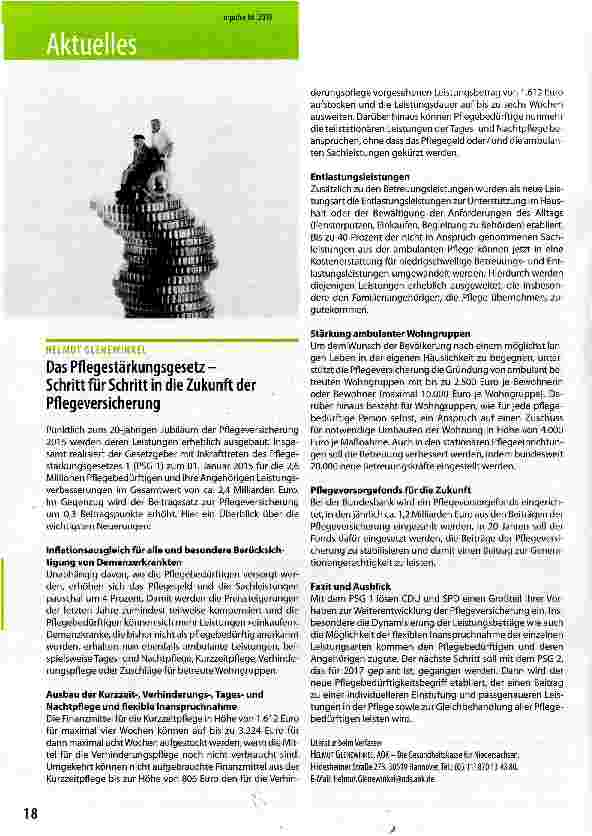 Vorschauseite 1: Das Pflegestärkungsgesetz -Schritt für Schritt in die Zukunft der Pflegeversicherung