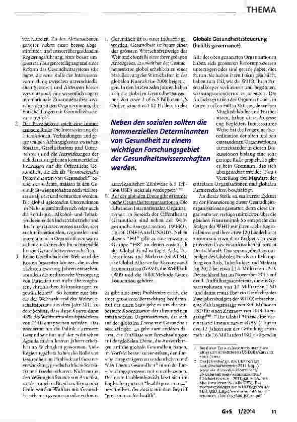Vorschauseite 2: Globale Gesundheitssteuerung und globale Steuerung für mehr Gesundheit