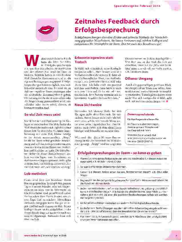 Vorschauseite 1: Zeitnahes Feedback durch Erfolgsbesprechung