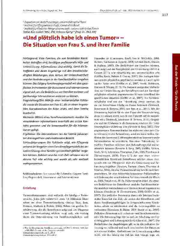 Vorschauseite 1: Und plötzlich habe ich einen Tumor -Die Situation von Frau S. und ihrer Familie