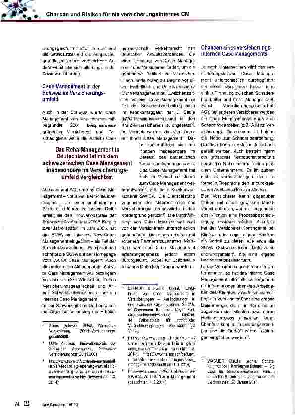 Vorschauseite 2: Chancen und Risiken für ein versicherungsinternes Case Management: die juristische Sicht