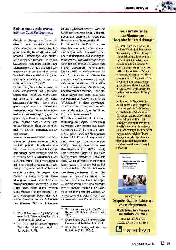 Vorschauseite 3: Chancen und Risiken für ein versicherungsinternes Case Management: die juristische Sicht