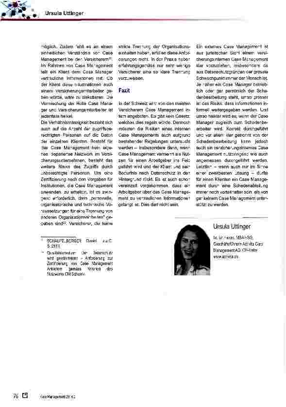 Vorschauseite 4: Chancen und Risiken für ein versicherungsinternes Case Management: die juristische Sicht