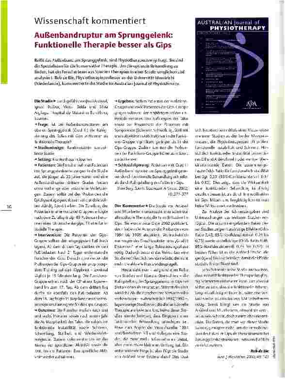 Vorschauseite 1: Wissenschaft kommentiertAußenbandruptur am Sprunggelenk: Funktionelle Therapie besser als Gips