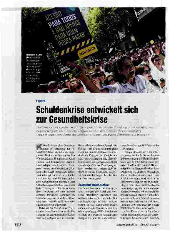 Vorschauseite 1: Schuldenkrise entwickelt sich zur Gesundheitskrise