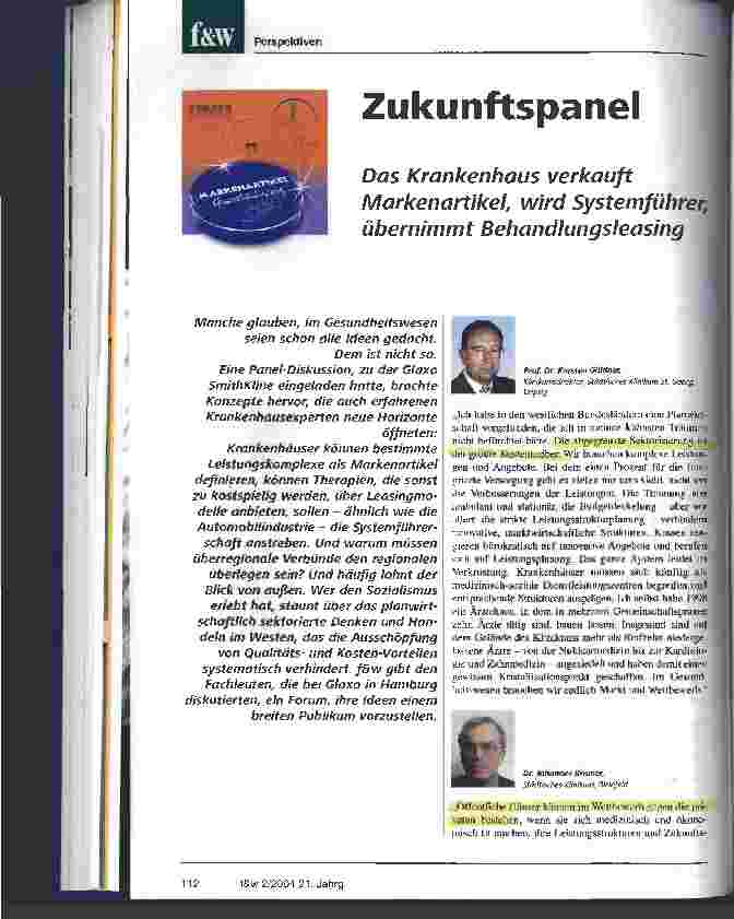 Vorschauseite 1: Zukunftspanel Das Krankenhaus verkauft Markenartikel, wird Systemführer, übernimmt Behandlungsleasing