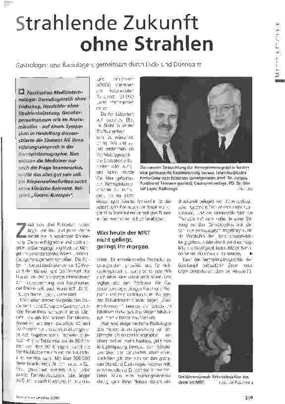 Vorschauseite 1: Strahlende Zukunft ohne Strahlen Gastrologen und Radiologen, gemeinsam durch Dickund Dünndarm