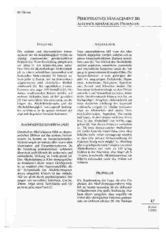 Vorschauseite 1: PERIOPERATIVES MANAGEMENT BEI ALKOHOLABHÄNGIGEN PATIENTEN