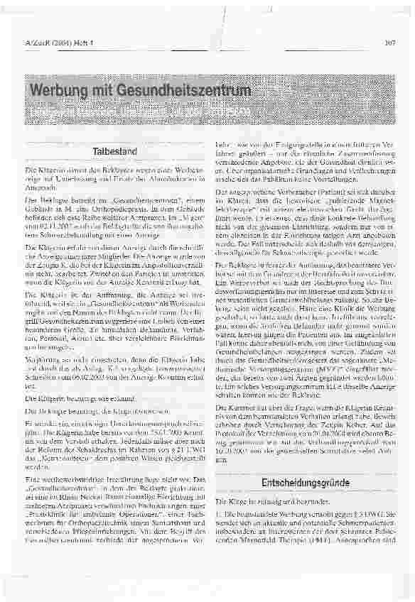 Vorschauseite 1: Werbung im Gesundheitszentrum