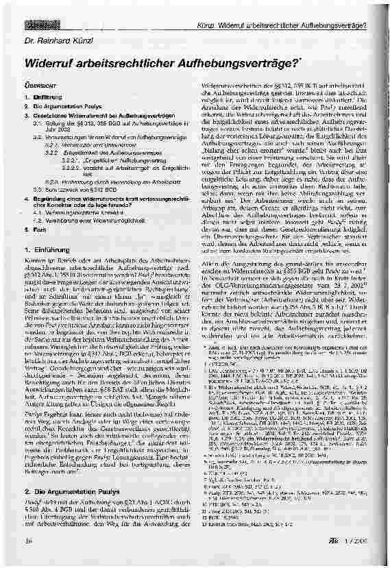Vorschauseite 1: Widerruf arbeitsrechtlicher Aufhebungsverträge?