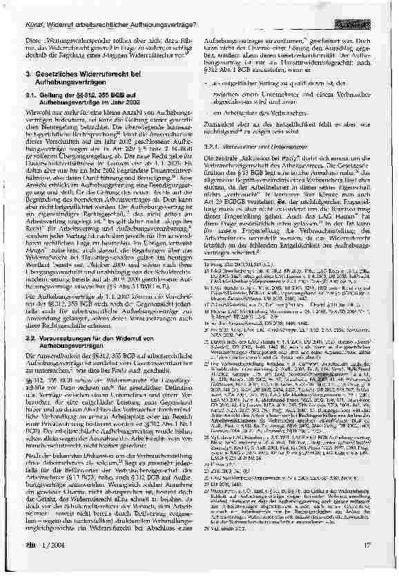 Vorschauseite 2: Widerruf arbeitsrechtlicher Aufhebungsverträge?