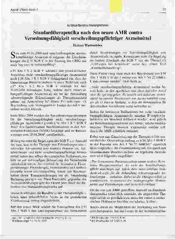 Vorschauseite 1: Standardtherapeutika nach den neuen AMR contra Verordnungsfähigkeit verschreibungspflichtiger Arzneimittel