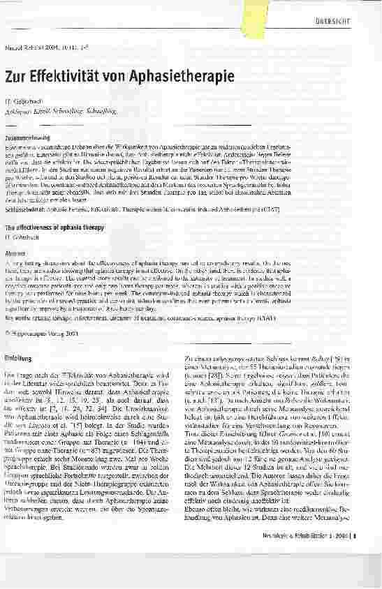 Vorschauseite 1: Zur Effektivität von Aphasietherapie