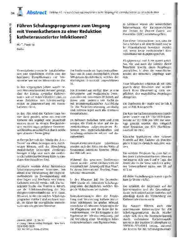 Vorschauseite 1: Führen Schulungsprogramme zum Umgang mit Venenkathetern zu einer Reduktion katheterassoziierter Infektion?