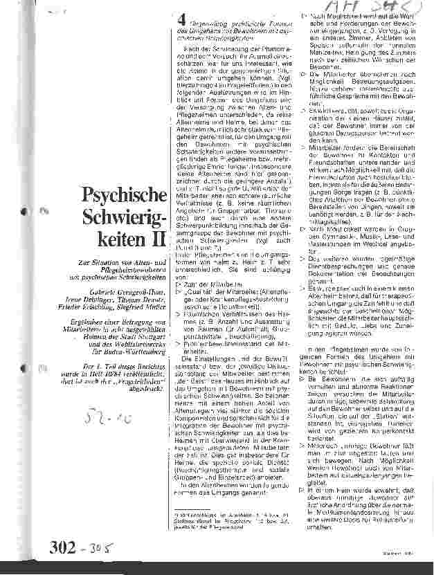 Vorschauseite 1: Psychische Schwierigkeiten II / Zur Situation von Altenu. Pflegeheimbewohnern mit psychischen Schwierigkeiten