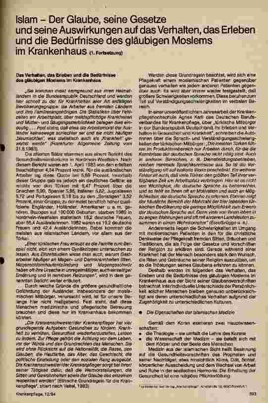 Vorschauseite 1: Islam-der Glaube, seine Gesetze und seine Auswirkungen auf das Verhalten, das Erleben und die Bedürfnisse des gläubigen Moslems im Kra. .