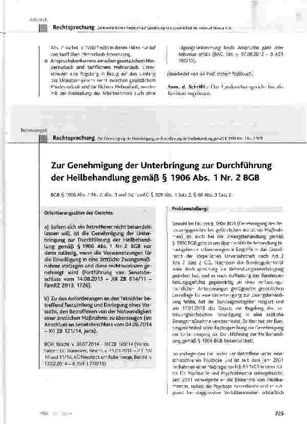 Vorschauseite 1: Zur Genehmigung der Unterbringung zur Durchführung der Heilbehandlung gemäß § 1906 Abs. 1 Nr. 2