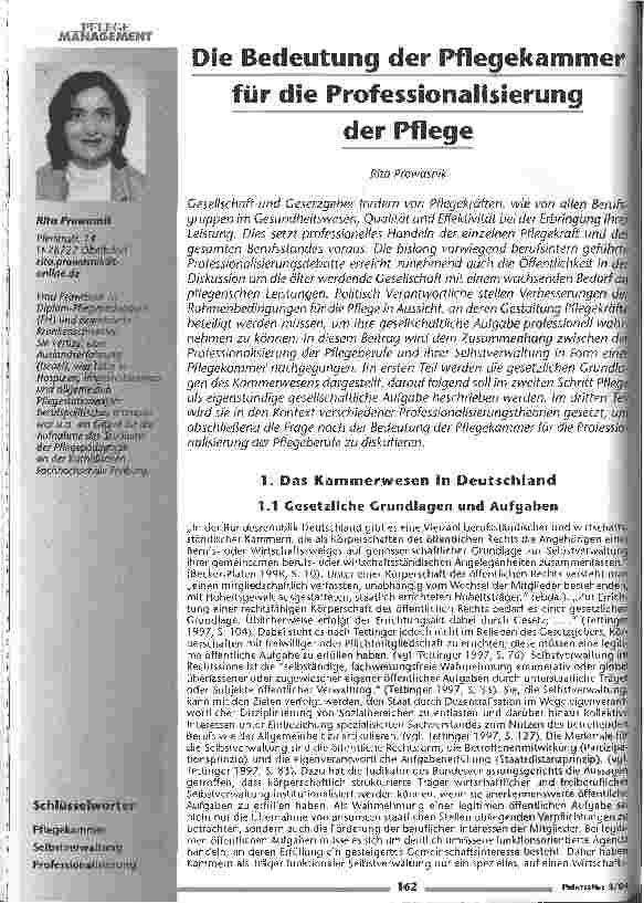 Vorschauseite 1: Die Bedeutung der Pflegekammer für die Professionalisierung der Pflege