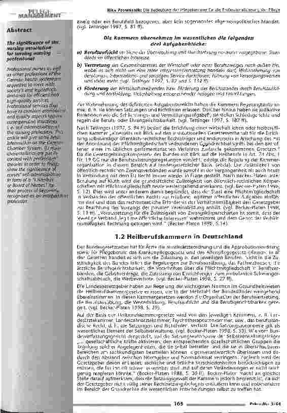 Vorschauseite 2: Die Bedeutung der Pflegekammer für die Professionalisierung der Pflege