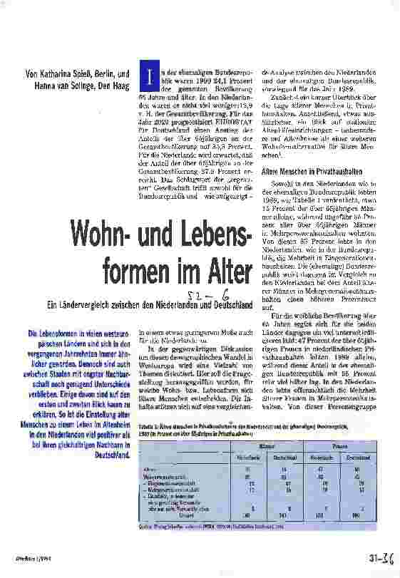 Vorschauseite 1: Wohnund Lebensformen im Alter Ein Ländervergleich zwischen den Niederlanden und Deutschland
