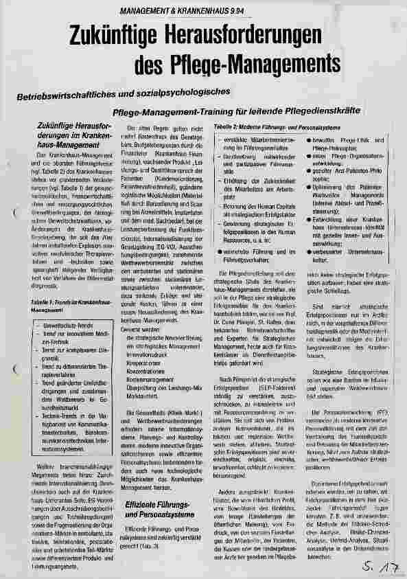 Vorschauseite 1: Zukünftige Herausforderungen des Pflege-Managements Betriebswirtschaftliches und sozialpsychologisches Pflege-Management-Training