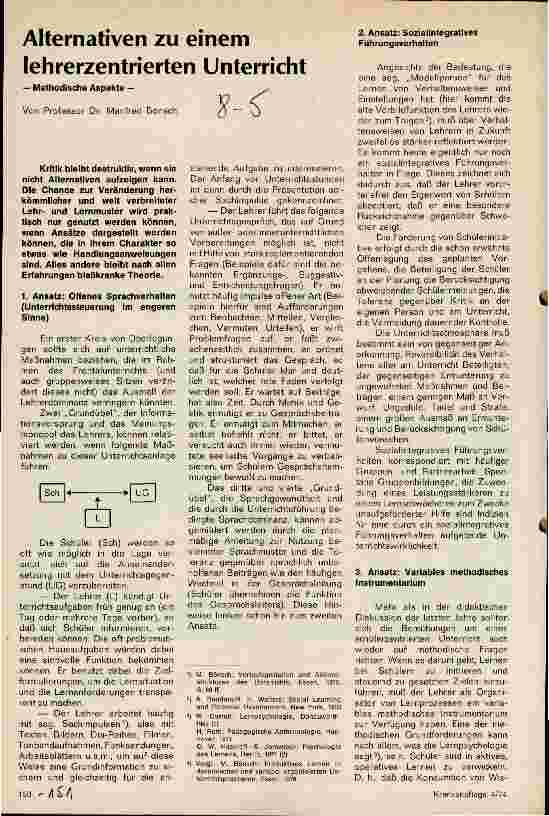 Vorschauseite 1: Alternativen zu einem Lehrerzentrierten Unterricht - Methodische Aspekte -