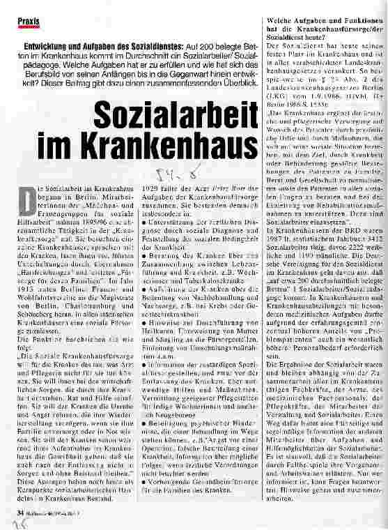 Vorschauseite 1: Sozialarbeit im Krankenhaus Entwicklung und Aufgaben der Sozialdienste
