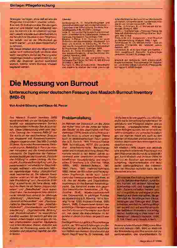 Vorschauseite 1: Die Messung von Burnout Untersuchung einer deutschen Fassung des Maslach Burnout Inventory MBI-D