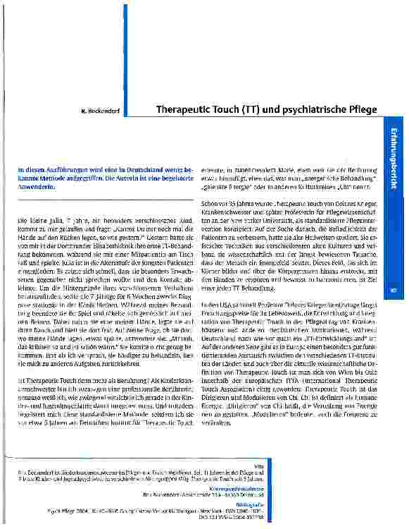 Vorschauseite 1: Therapeutic Touch (TT) und psychiatrische Pflege