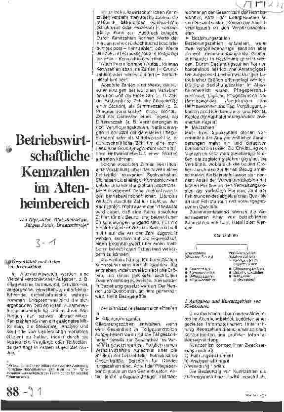 Vorschauseite 1: Betriebswirtschaftliche Kennzahlen im Altenheimbereich