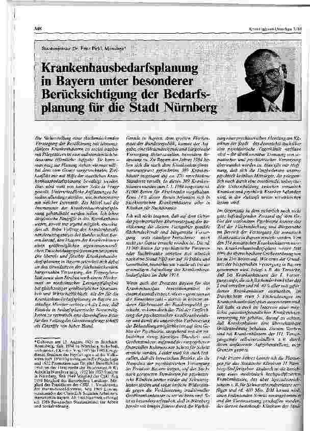 Vorschauseite 1: Krankenhausbedarfsplanung in Bayern unter besonderer Berücksichtigung der Bedarfsplanung für die Stadt Nürnberg