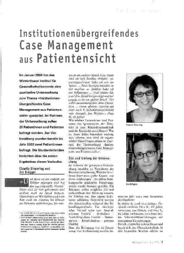 Vorschauseite 1: InstitutionenübergreifendesCase Management aus Patientensicht