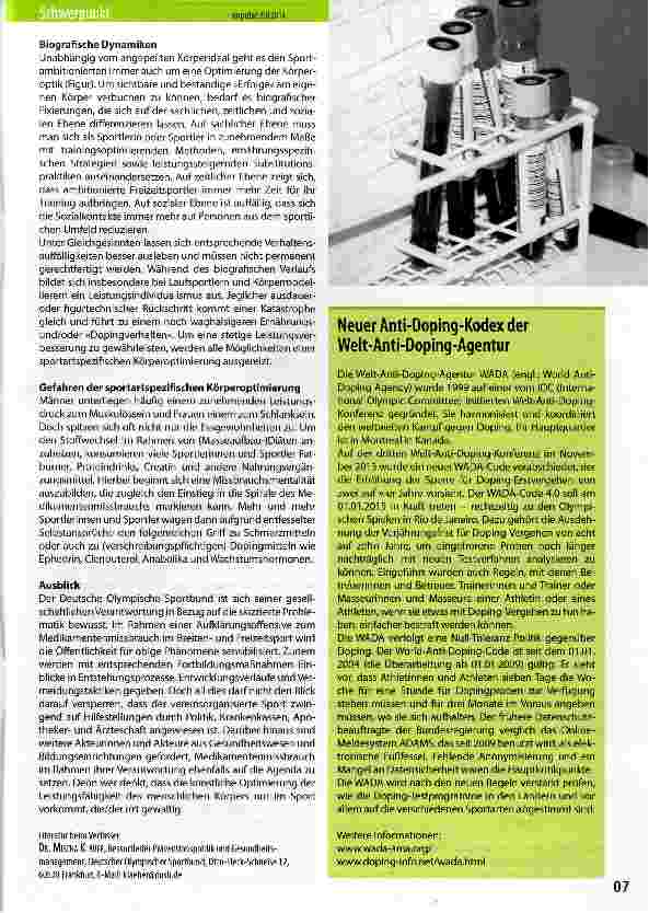 Vorschauseite 1: Neuer Anti-Doping-Kodex der Welt-Anti-Doping-Agentur