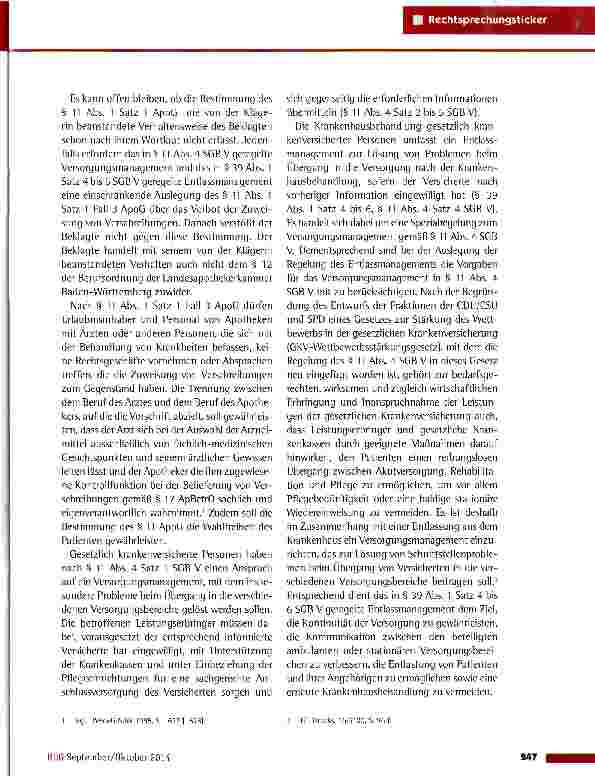 Vorschauseite 2: Rechtmäßigkeit der Kooperation einer Klinik mit einer Apotheke BGH vom 13.3.2014 (1 ZR 120/13)