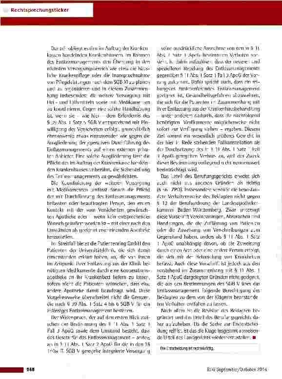 Vorschauseite 3: Rechtmäßigkeit der Kooperation einer Klinik mit einer Apotheke BGH vom 13.3.2014 (1 ZR 120/13)