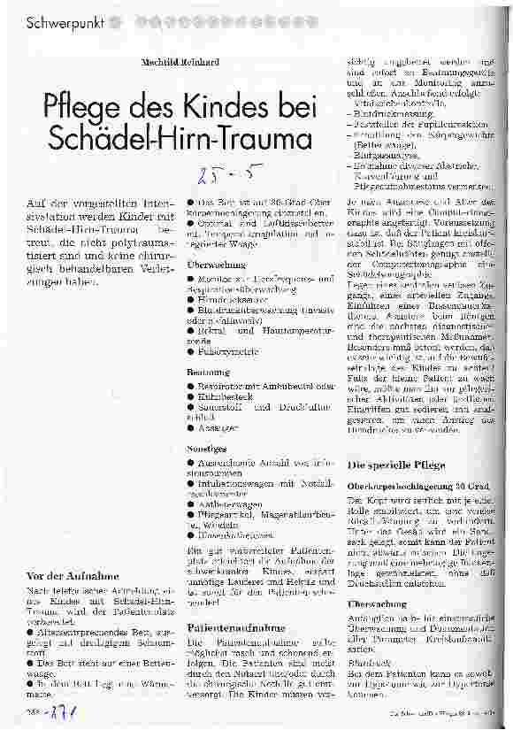Vorschauseite 1: Pflege des Kindes bei Schädel-Hirn-Trauma