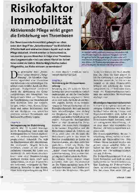 Vorschauseite 1: Risikofaktor ImmobilitätAktivierende Pflege wirkt gegen die Entstehung von Thrombosen