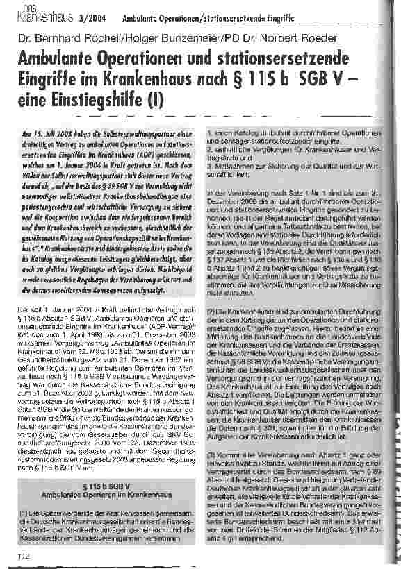 Vorschauseite 1: Ambulante Operationen und stationsersetzende Eingriffe im Krankenhaus nach § 115 b SGB V - eine Einstiegshilfe (I)
