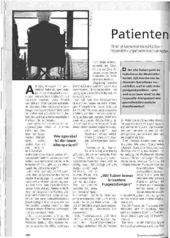 Vorschauseite 1: Patienten im Fadenkreuz Alter ist keine Kontraindikation - Viszeralchirurgie beim Hochbetagten