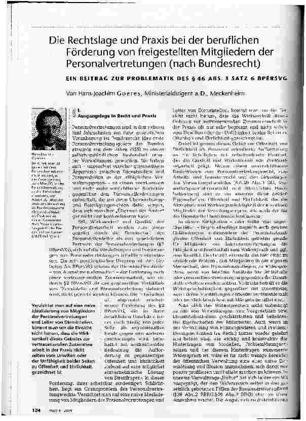 Vorschauseite 1: Die Rechtslage und Praxis bei der beruflichen Förderung von freigestellten Mitgliedern der Personalvertretungen (nach Bundesrecht) Ein Beitrag zur Problematik des § 46 Abs. 3 Satz…