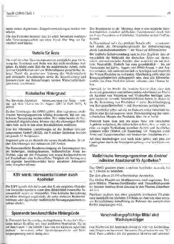 Vorschauseite 2: Apotheker als Mitgesellschafter fachübergreifender medizinischer Versorgungszentren