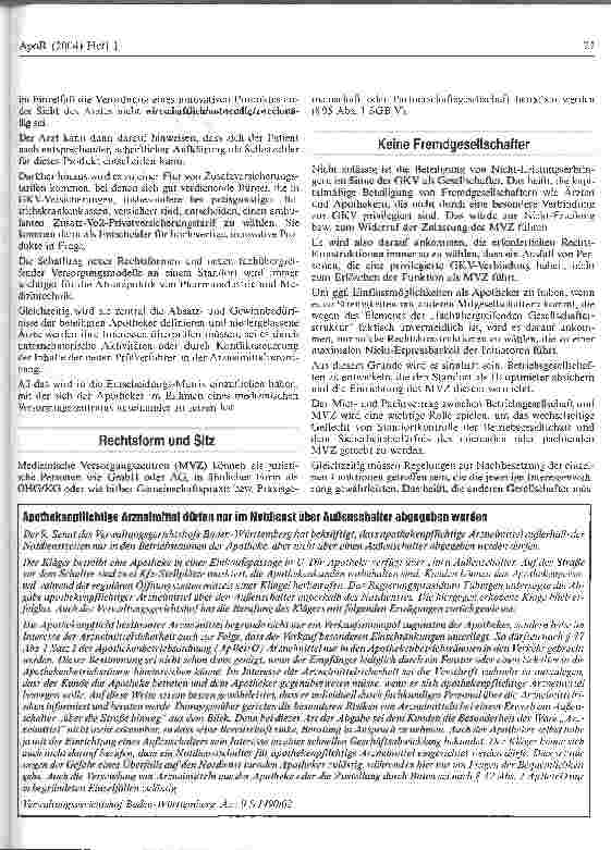 Vorschauseite 4: Apotheker als Mitgesellschafter fachübergreifender medizinischer Versorgungszentren