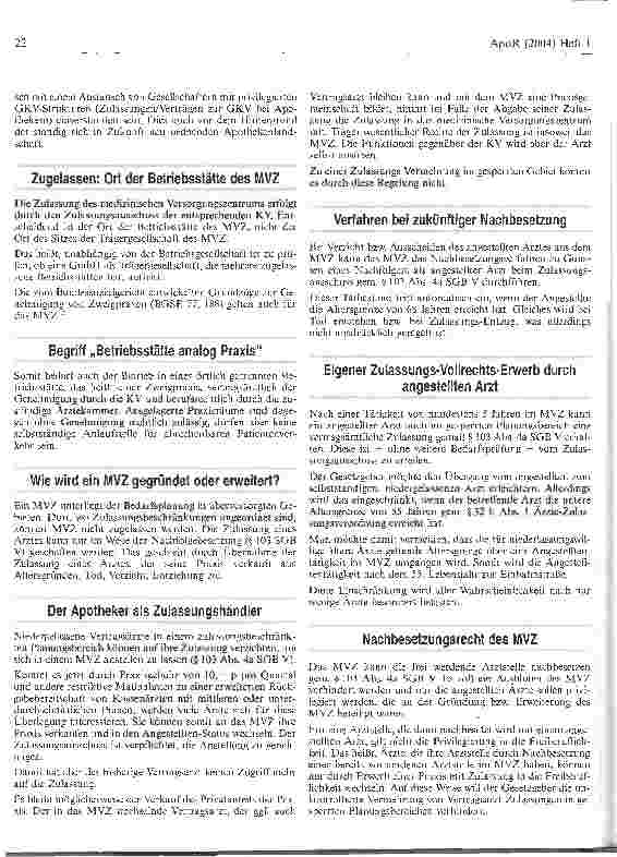 Vorschauseite 5: Apotheker als Mitgesellschafter fachübergreifender medizinischer Versorgungszentren