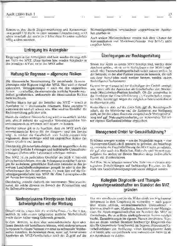 Vorschauseite 6: Apotheker als Mitgesellschafter fachübergreifender medizinischer Versorgungszentren