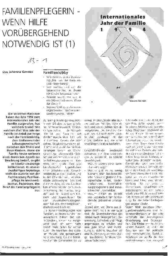 Vorschauseite 1: Familienpflegerin - wenn Hilfe vorübergehend notwendig ist (1) Internationales Jahr der Familie 1994