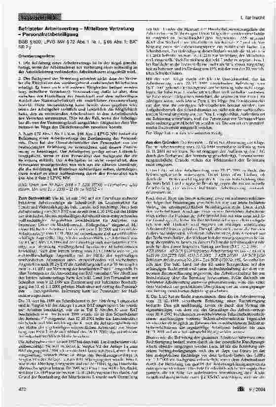 Vorschauseite 1: Befristeter Arbeitsvertrag - Mittelbare Vertretung - Personalratsbeteiligung