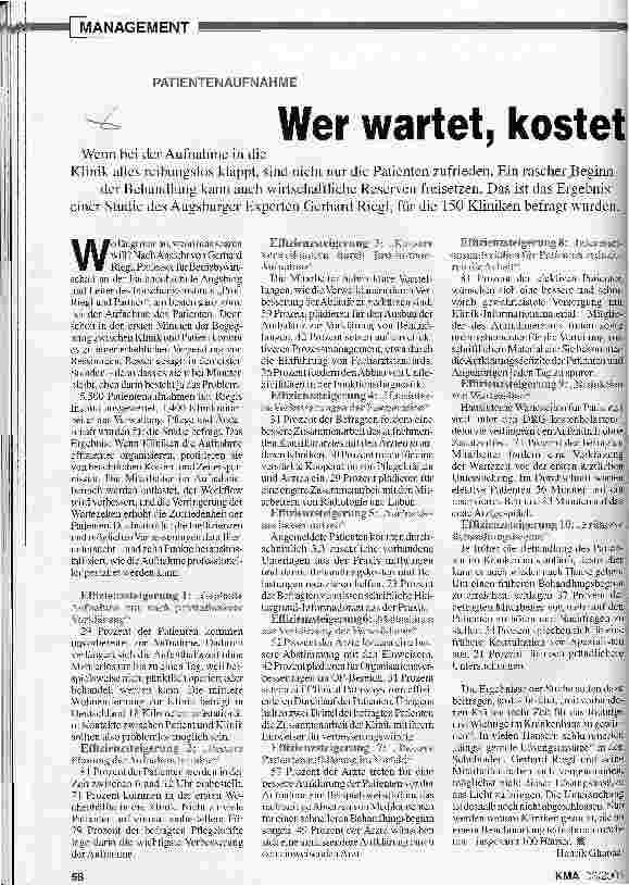 Vorschauseite 1: Patientenaufnahme: Wer wartet, kostet
