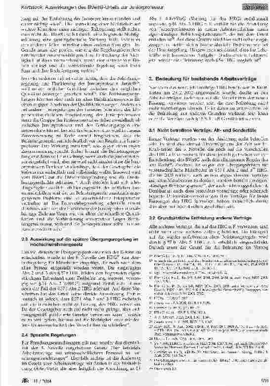 Vorschauseite 2: Auswirkungen des BVerfG-Urteils zur Juniorprofessur auf die Befristung von Arbeitsverträgen nach dem Hochschulrahmengesetz